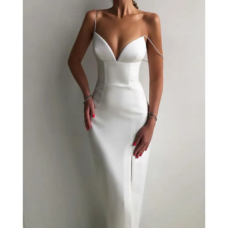 Sweetheart Spaghetti Strap Corset Paneled High Slit Midi Dress