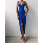 Sweetheart Spaghetti Strap Corset Paneled High Slit Midi Dress