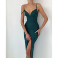 Sweetheart Spaghetti Strap Corset Paneled High Slit Midi Dress