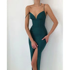 Sweetheart Spaghetti Strap Corset Paneled High Slit Midi Dress