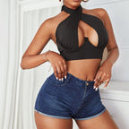 DressBetty - Hollow Out Cross Halter Neck Tank Top
