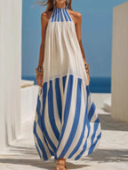 Retro Plaid Striped Backless Maxi Dress
