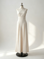 Two Piece Sets Pant Set Maxi Dresses Ecru White High Collar Sleeveless Elegant Sets