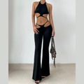 Halter hollow out solid backless pant set  | Festival Outfits Women