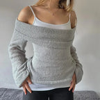 Y2k Aesthetic Bowknot Pattern Off - Shoulder Sweater