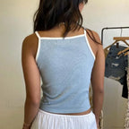 Y2K Aesthetic Slim Fit Sweet Vest Fairy Bow Embroidery Sleeveless O Neck Crop Top