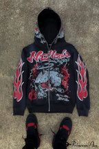 Y2K Dark Hip-Hop Cartoon Zip Hoodie