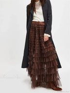 Y2K Fairycore Ruffle Maxi Slip Skirt Elastic Lace Tulle Tutu