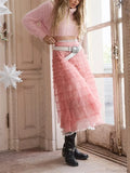 Y2K Fairycore Ruffle Maxi Slip Skirt Elastic Lace Tulle Tutu