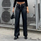 Y2K Fashion Leather High Waist Sexy Zipper Slim Streetwear Winter Pants