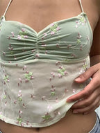 Y2K Floral Backless Tie-up Halter Crop Top