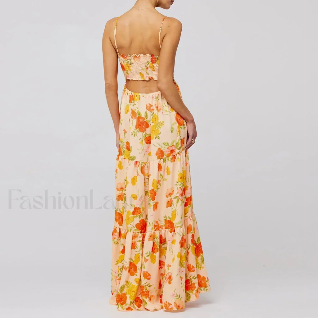 Floral Bodycon Spaghetti Maxi Dress