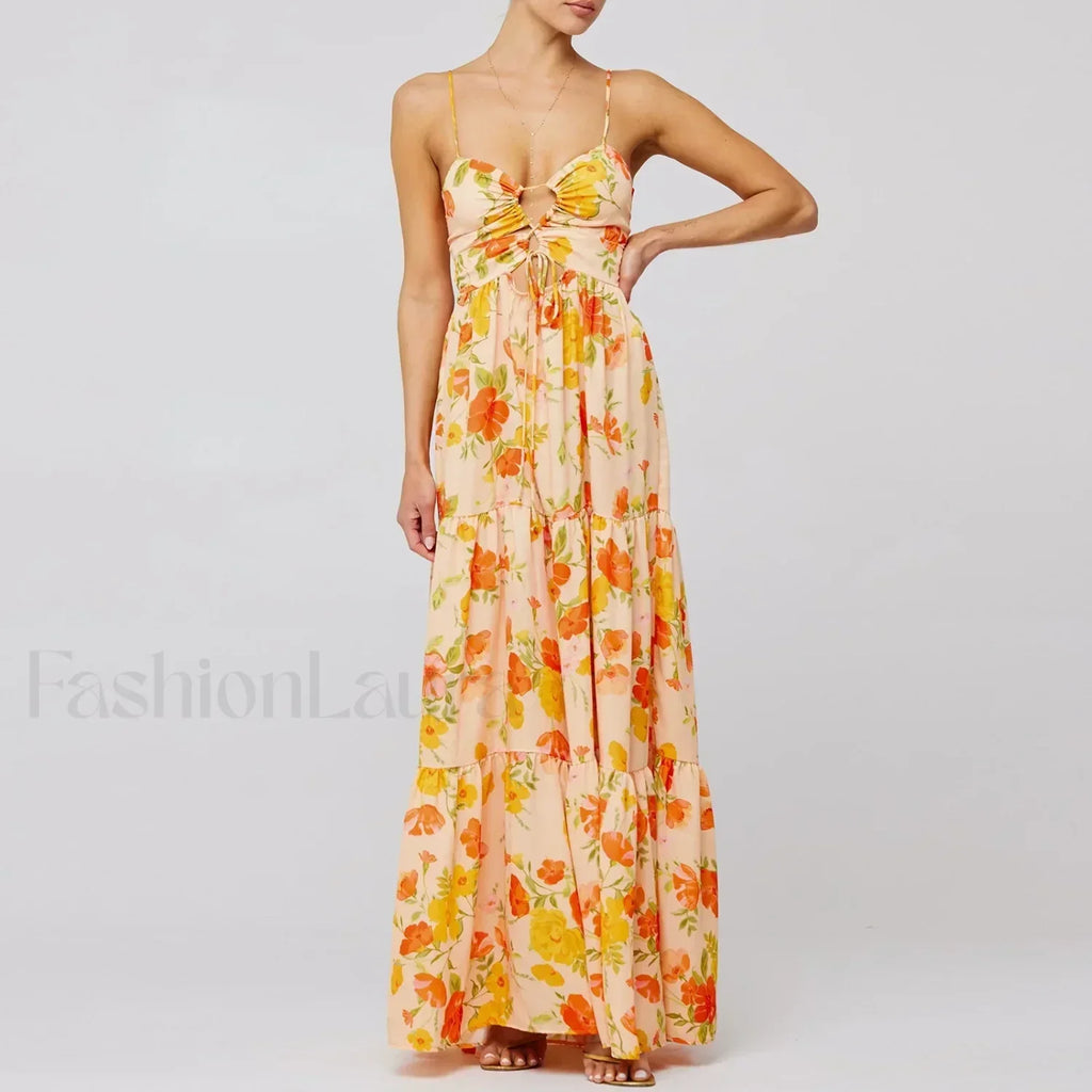 Floral Bodycon Spaghetti Maxi Dress
