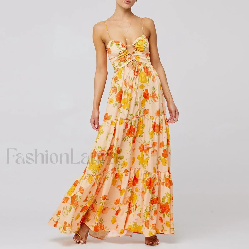 Floral Bodycon Spaghetti Maxi Dress