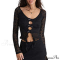 Y2k Lace Sheer Sexy Slim Fit Fairy Long Sleeve Trendy Stylish Classic Crop Top