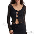 Y2k Lace Sheer Sexy Slim Fit Fairy Long Sleeve Trendy Stylish Classic Crop Top