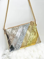 Y2K Metallic PU Leather Patchwork Wristlet