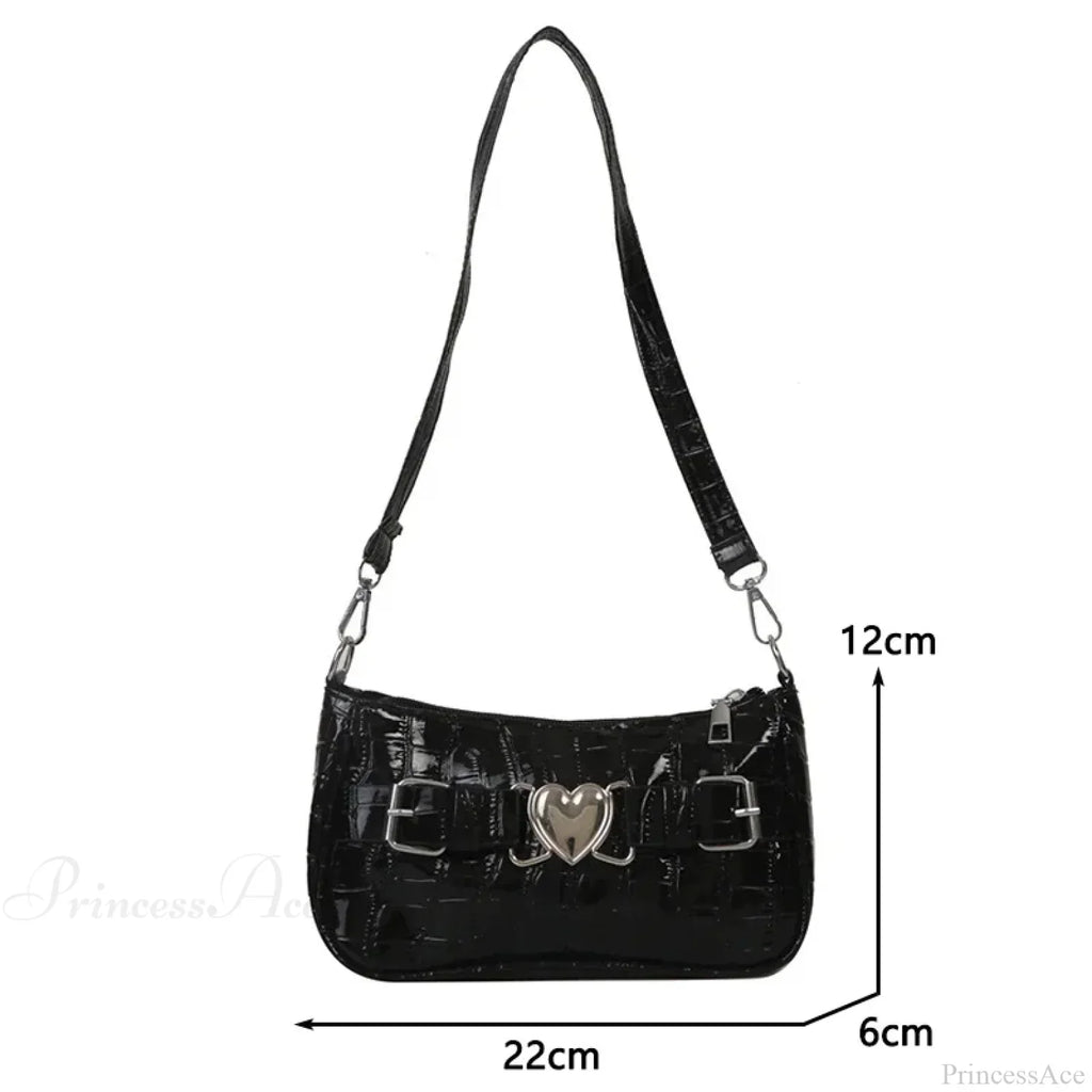 Y2K Peach Heart Leather Shoulder Bag