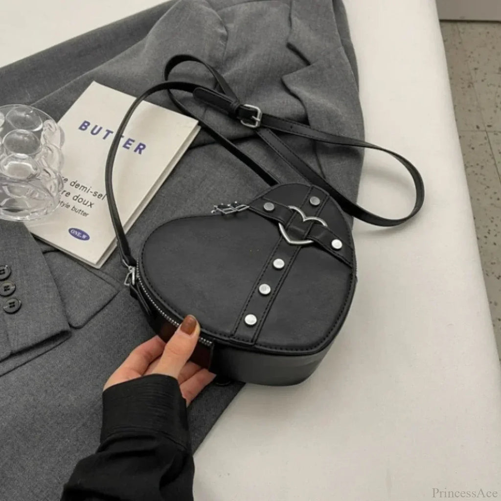 Y2K Rivet Heart-Shaped Crossbody Bag