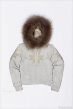 Y2K Sherpa Collar Rhinestone Zip-Front Waist-Cinched Hoodie