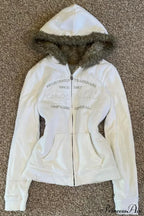 Y2K Solid Fleece Embroidered Letter Zip Hoodie