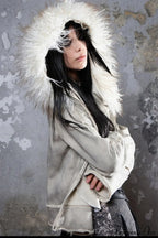 Y2k Street Vibe Color-Block Big Fur Hood Zip-Up Hoodie