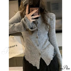 Y2k Vintage Grey Harajuku Long Sleeve Slim Casual Cardigan