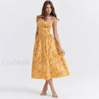 Lace-up Pocket Floral Dress