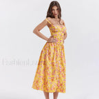 Lace-up Pocket Floral Dress