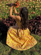 Lace-up Pocket Floral Dress