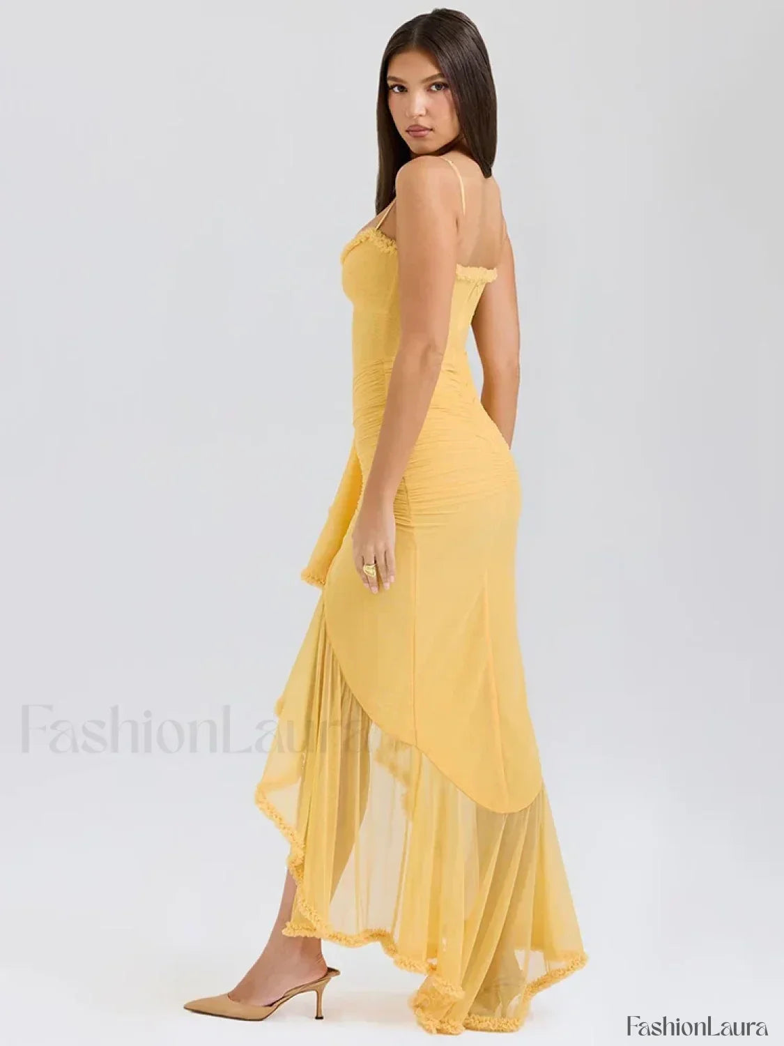 Orange Ruffled Spaghetti Midi Dress