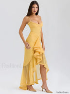 Orange Ruffled Spaghetti Midi Dress
