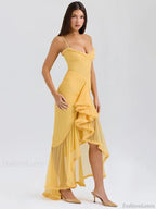 Orange Ruffled Spaghetti Midi Dress