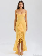 Orange Ruffled Spaghetti Midi Dress