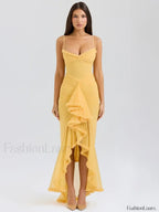 Orange Ruffled Spaghetti Midi Dress