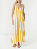 Yellow Striped Pocket Maxi Dress
