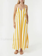 Yellow Striped Pocket Maxi Dress