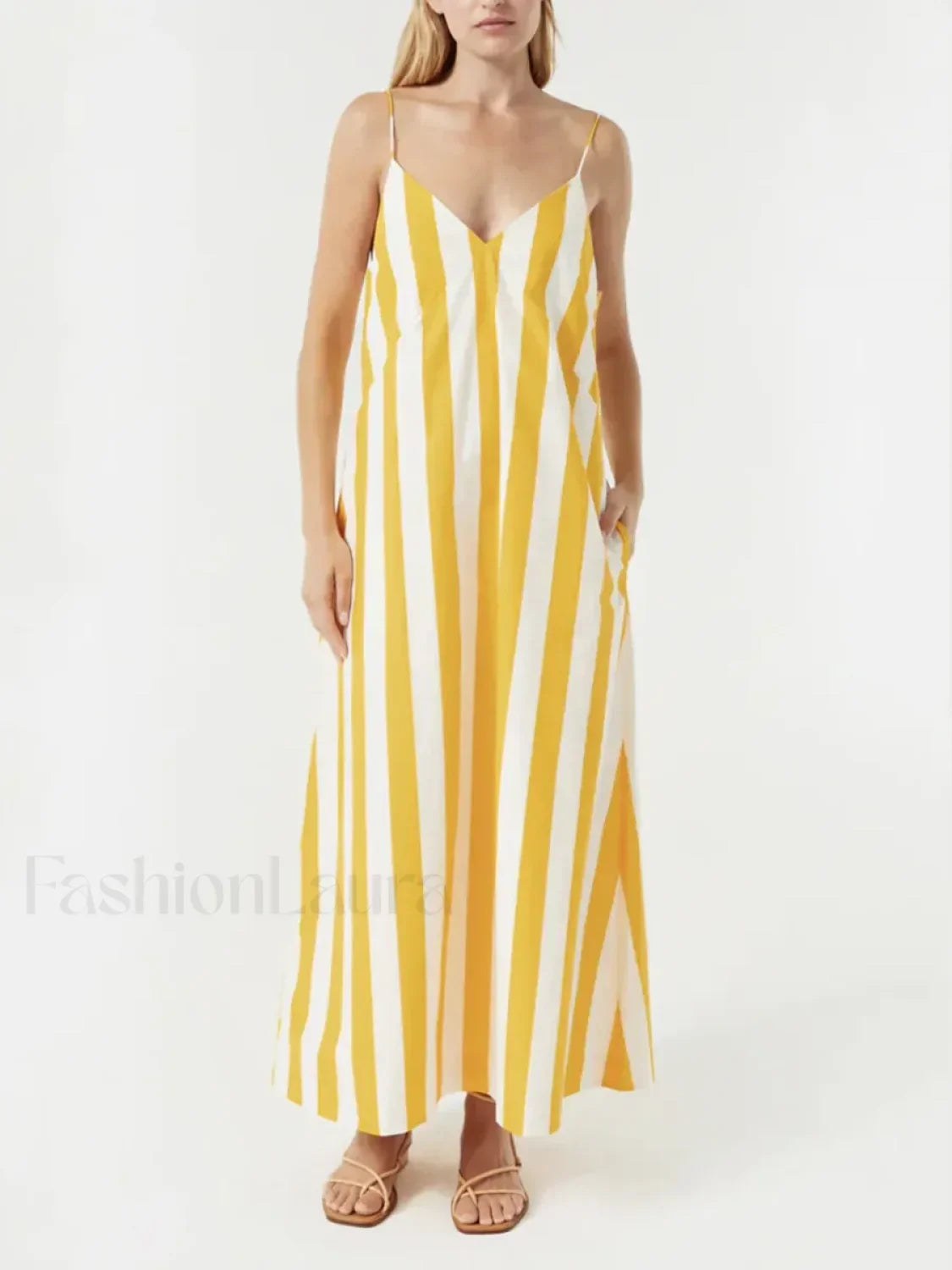 Yellow Striped Pocket Maxi Dress