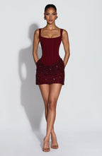 Corset Bodice Sequin Skirt Square Neck Mini Dress