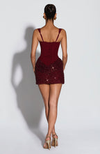 Corset Bodice Sequin Skirt Square Neck Mini Dress
