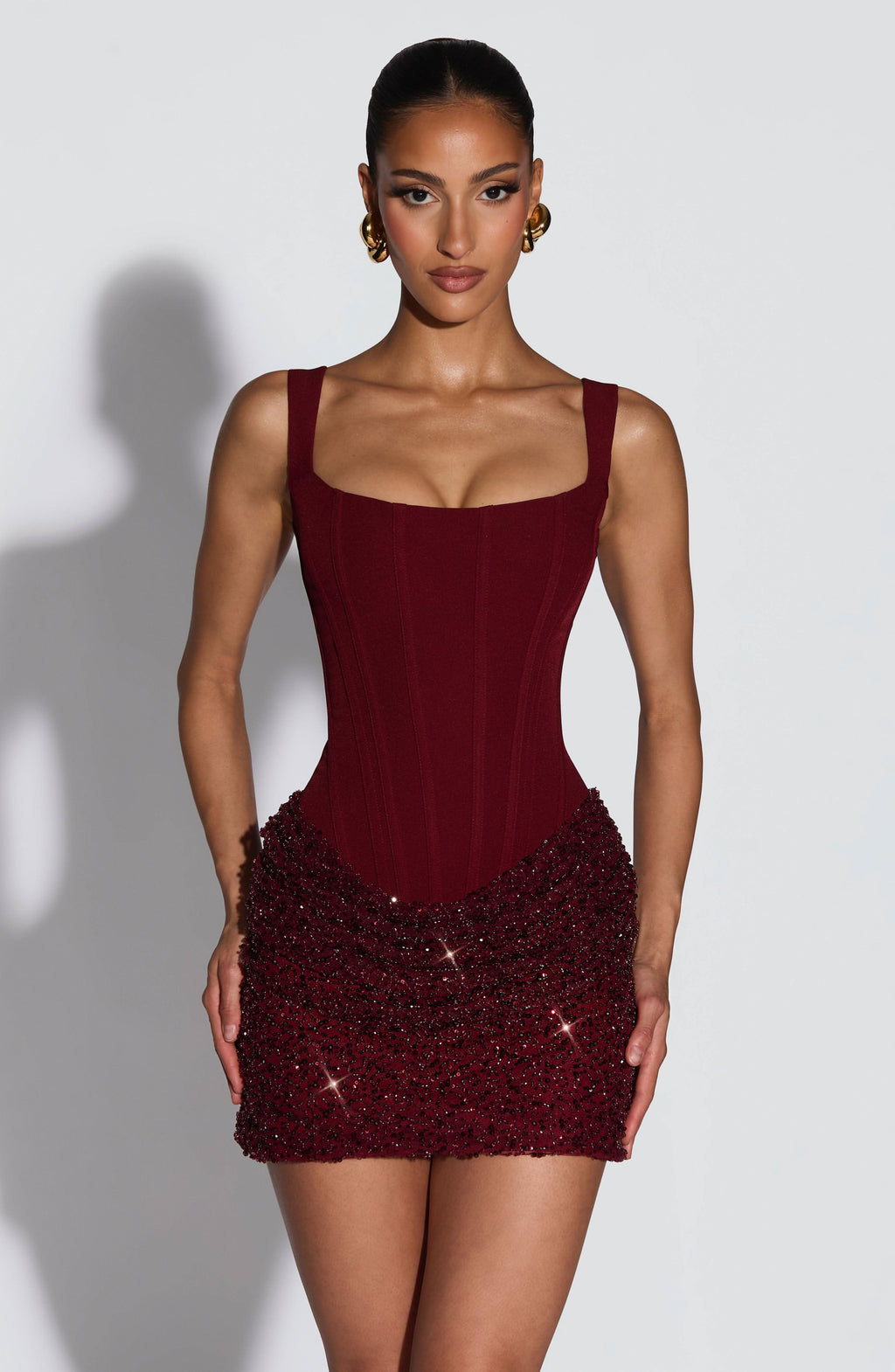 Corset Bodice Sequin Skirt Square Neck Mini Dress