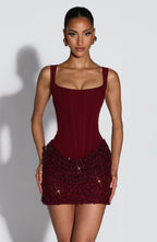 Corset Bodice Sequin Skirt Square Neck Mini Dress