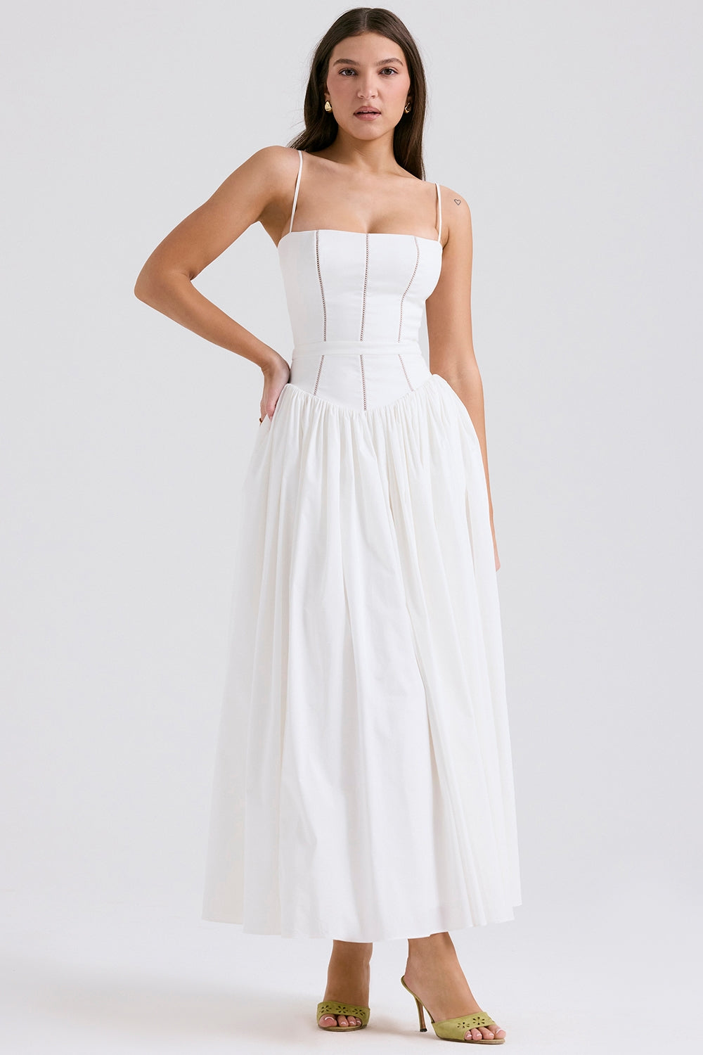 Floral Ribbon Print Corset Bodice Basque Waist Maxi Dress