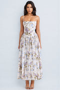 Zechariah White Ribbon Print Cotton Midi Dress