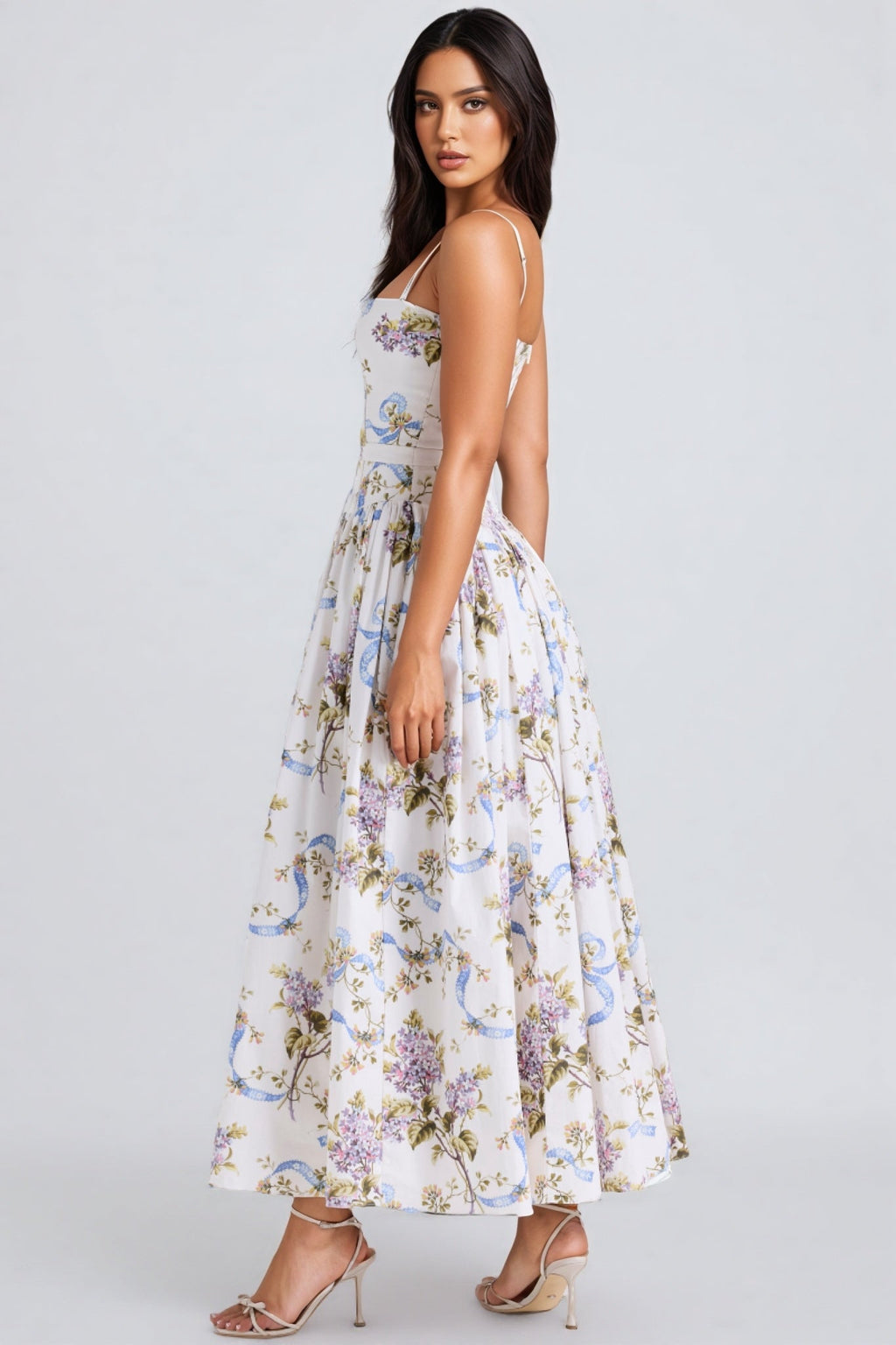 Zechariah White Ribbon Print Cotton Midi Dress