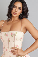 Fablef Rose Print Stretch Cotton Mini Dress