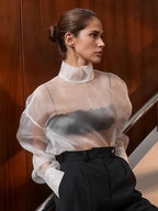 Shirt For Women White Stand Collar Clothes Chic Buttons Long Sleeves Tops