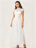 Party Dress Maxi White Stand Collar Short Sleeves Flared Sleeves Retro Semi Formal Dress