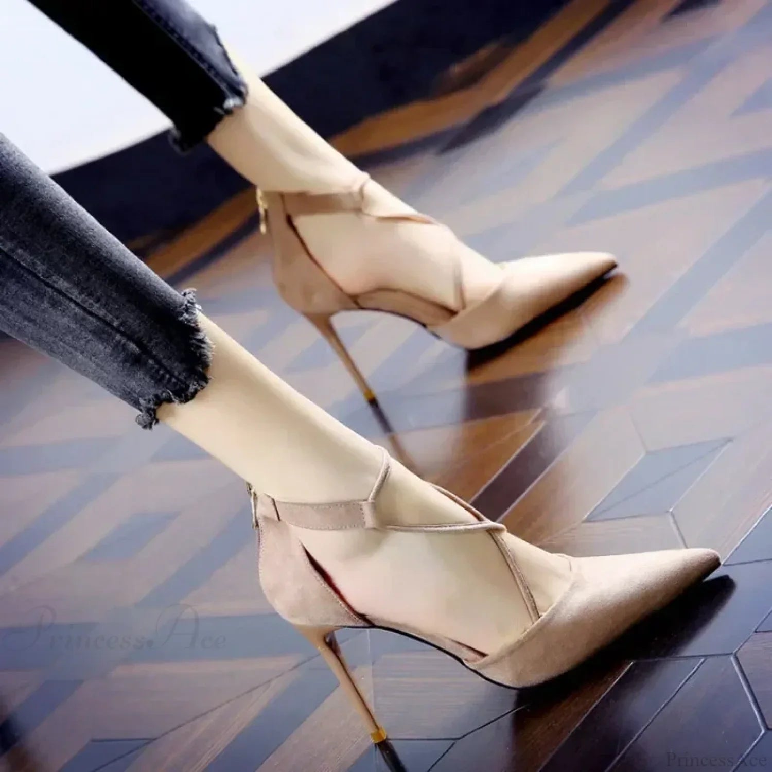 Zapatos de cuero de tac贸n alto para mujeres maduras, Puntos macizos, banquete High Heel