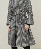 Zigzag Woolen Sashes A-Line Overcoat